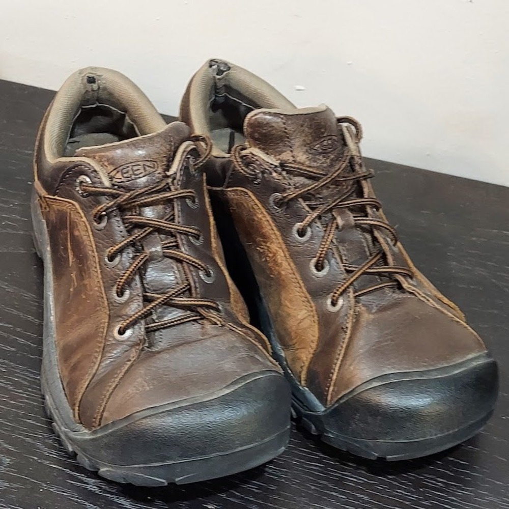 Keen Mens Brown Leather Low Top Hiking Shoes Trail Walking Sneakers Size 11.5
